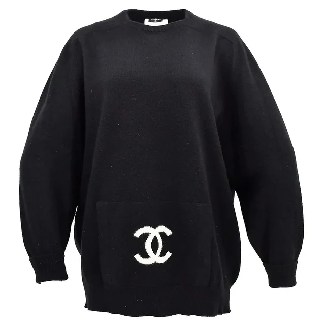 Chanel Long Sweater Black 94A #44 in Black Cashmere from AMORE Vintage Tokyo