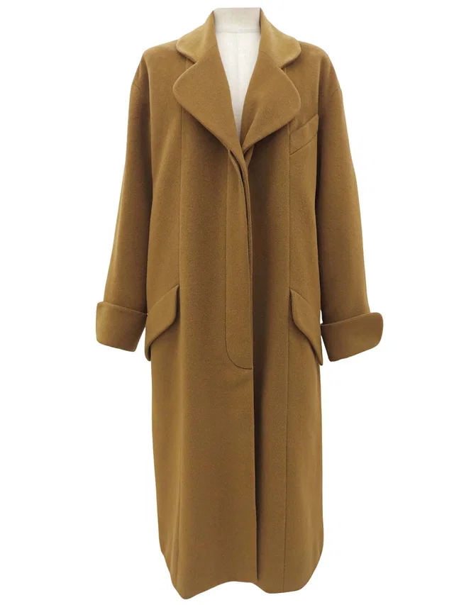 Chanel CC mark button long coat - Camel in Brown from VINTAGE QOO TOKYO