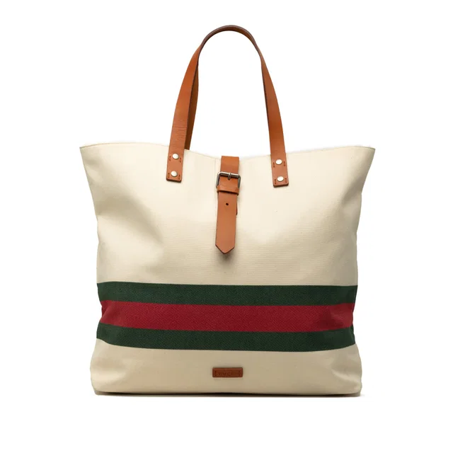 Brown Gucci Canvas Web Tote in Brown Canvas from Designer Revival