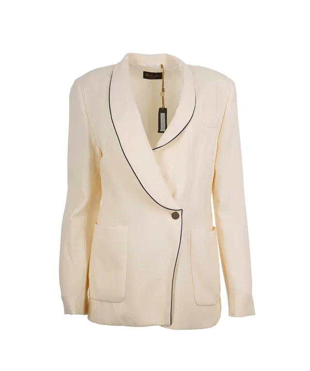 Loro Piana Cream Briana Flowing Silk Blazer Size 46 in White Silk from Luxury Promise