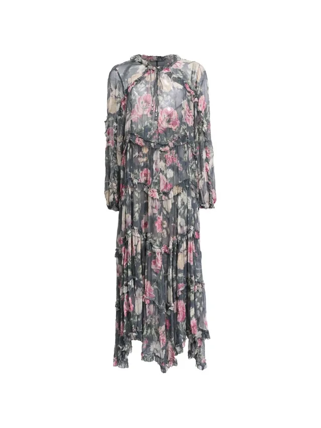 Zimmermann floral-print tiered dress - women - Silk - M - Grey in gray Silk from Farfetch