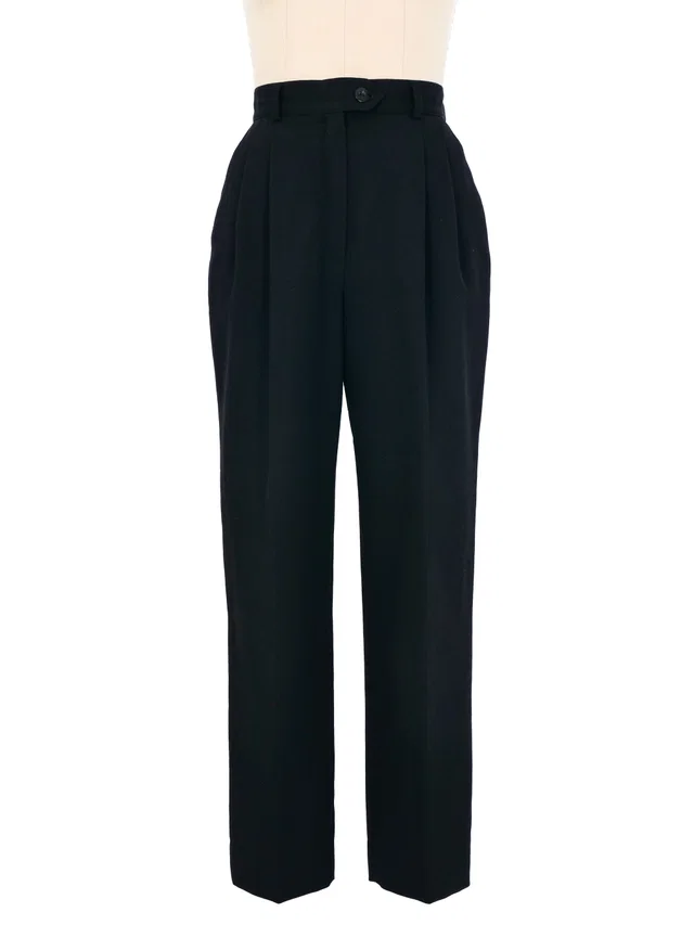 Escada Black High Waisted Trousers in Black Woven leather from Arcade Vintage