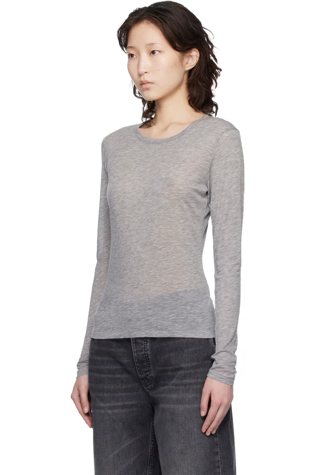 ANINE BING Gray Sylvie Long Sleeve T-shirt, photo 4 of 5 from SSENSE