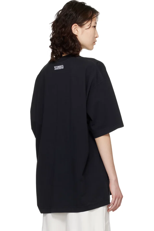VETEMENTS Black Iconic Logo T-shirt, photo 3 of 4 from SSENSE