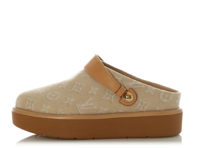 Louis Vuitton Beige Aspen Platform Closed Mules in Beige Leather from Ann's Fabulous Finds