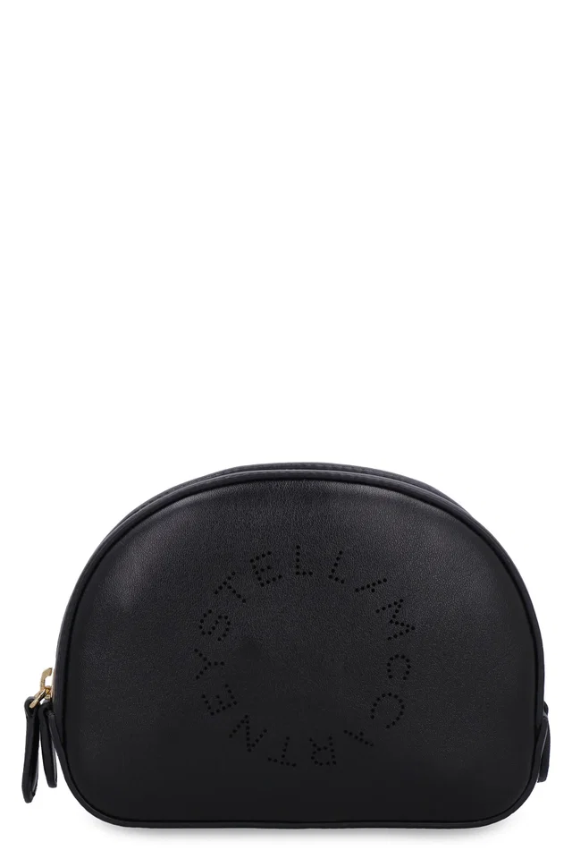 Stella McCartney Logo Perforated Vegan Leather Wash Bag — Black Polyurethane Wallet in Black Leather from HEWI