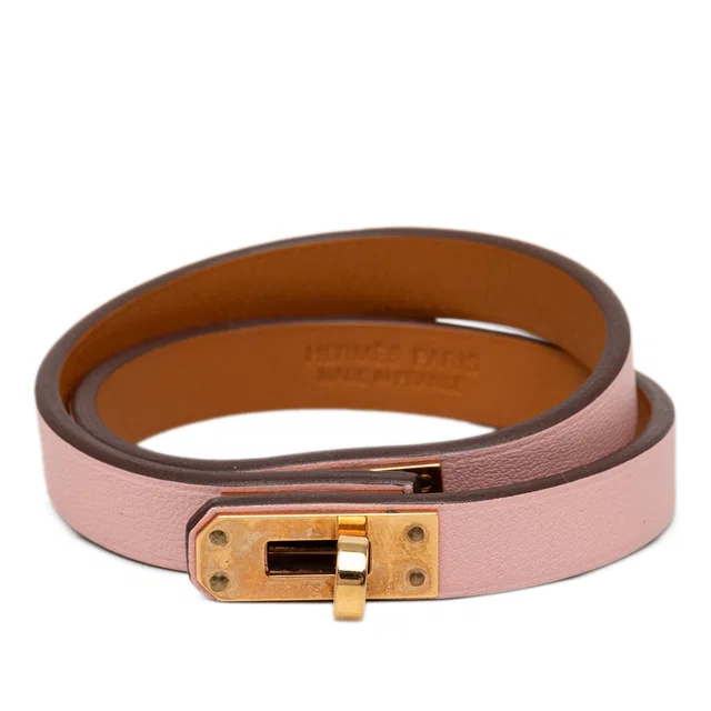 Pink Hermès Swift Kelly Double Tour Bracelet in Pink Swift leather from Designer Revival
