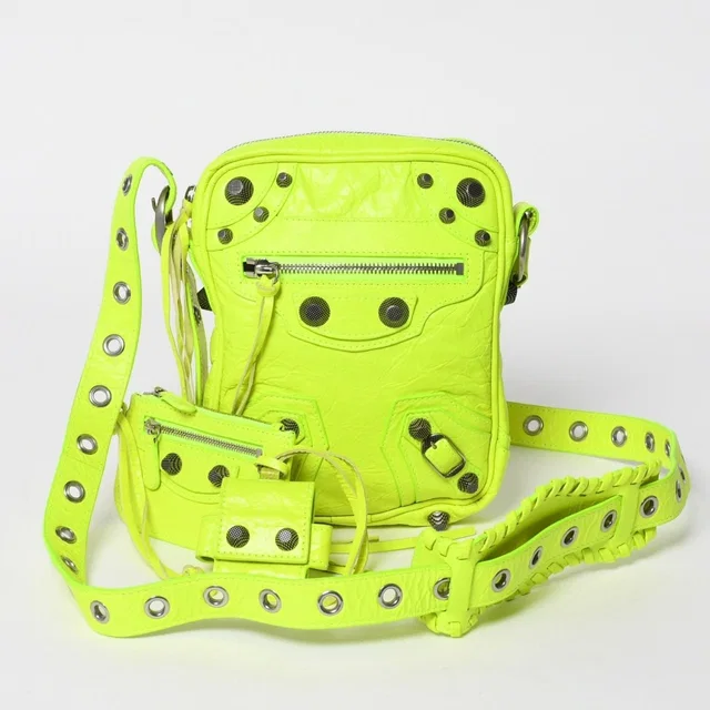 Balenciaga le Cagole Cross Belt Bag Yellow Green in Green Leather from The Reluxe