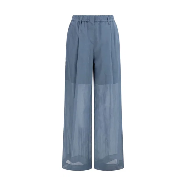 Brunello Cucinelli Blue Cotton Casual Pants in Blue Silk from HEWI