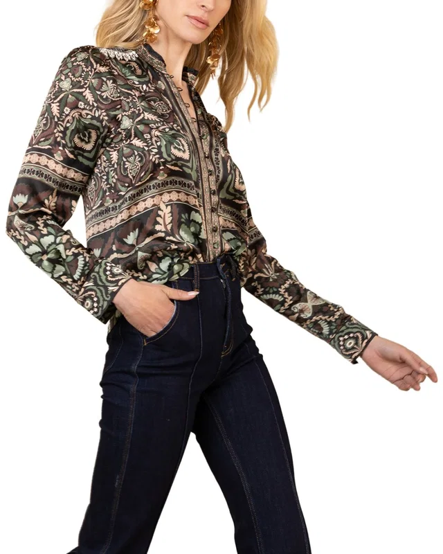 Hale Bob Long Sleeve Etta Silk Woven Blouse, image 1 of 1 from Rue La La