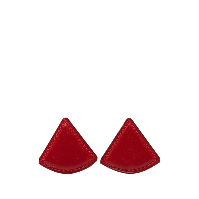 Gold Hermès Swift Triangle Clip On Earrings in Gold Swift leather from Designer Revival