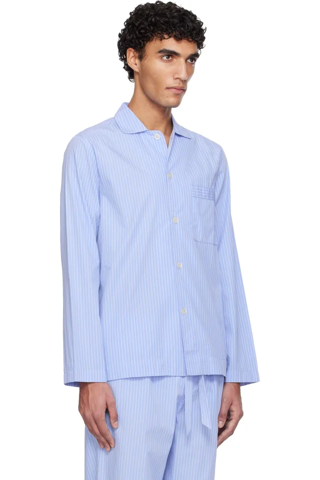 Tekla Blue Poplin Long-Sleeved Pyjama Shirt, photo 2 of 4 from SSENSE