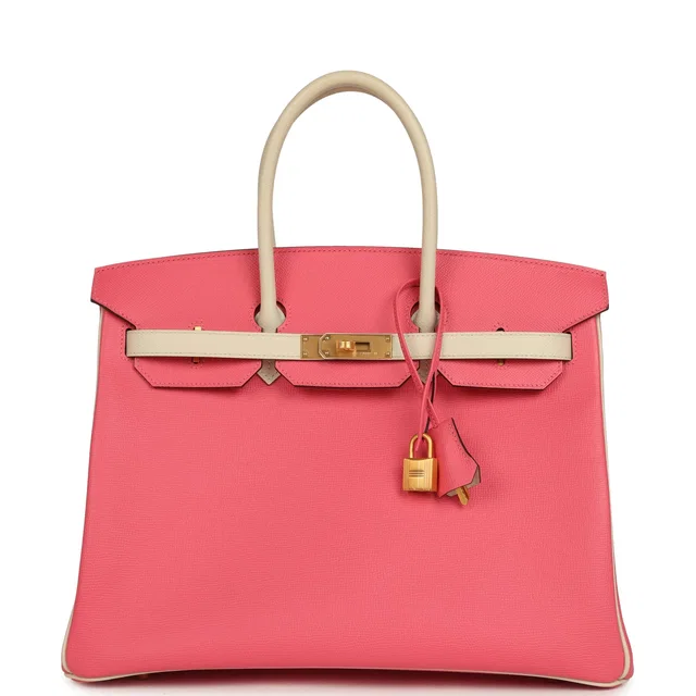 Hermès Special Order (HSS) Birkin 35 Rose Azalee, Craie Epsom Brushed Gold Hardware in White Epsom leather from Madison Avenue Couture