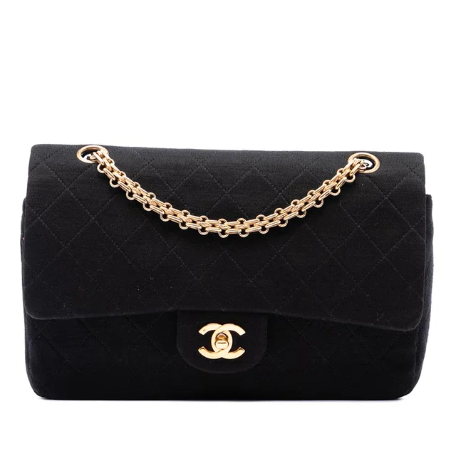 Black Chanel Medium Classic Jersey Bijoux Chain Double Flap Shoulder Bag in Black from Designer Revival