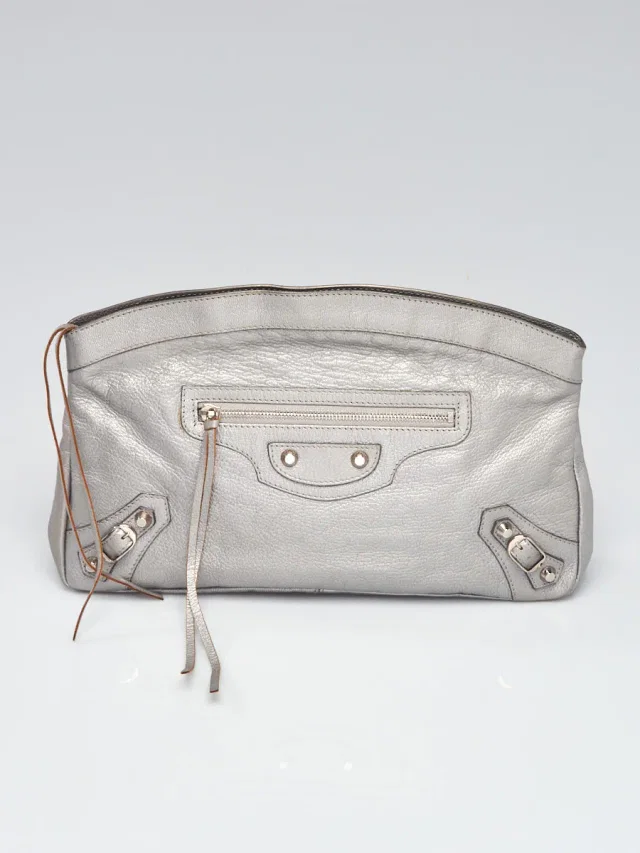 Balenciaga Gris Glace Lambskin Leather Premier Clutch Bag in Grey Lambskin from Yoogis