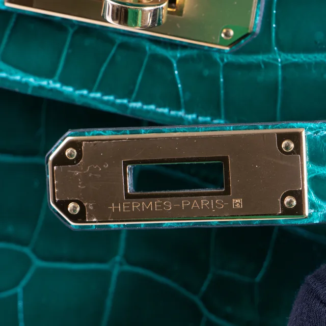 Hermès HSS Birkin 30 Vert Emeraude/Black Shiny Crocodile Niloticus GHW in Black Crocodile from Labellov, photo 13 of 13