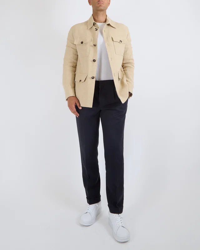 Loro Piana Menswear Clem Summer Jacket in A0ke Peanut Granules Linen and Silk Blend with Tortoiseshell… in Silk from Sellier