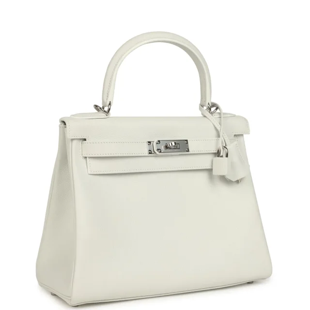 Hermès Kelly Retourne 28 New White Evercolor Palladium Hardware in White Goatskin from Madison Avenue Couture, photo 2 of 9