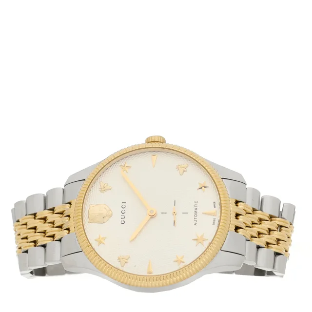 Gucci Stainless Steel 40mm G-Timeless Two Tone Charm Automatic Watch from FASHIONPHILE, photo 2 of 4