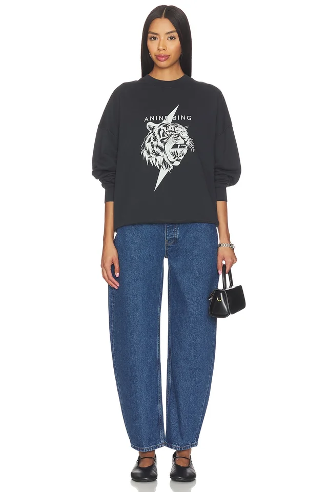 ANINE BING Miles Tiger Sweatshirt in Washed Black, photo 4 of 4 from REVOLVE (Canada)