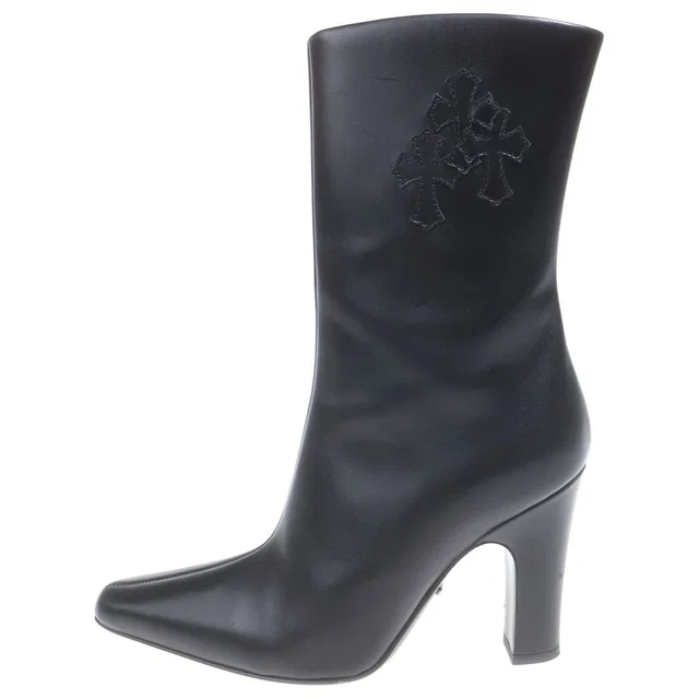 Chrome Hearts Suger Jones Cross Patch Side Zip Heels Boots Black in Black from The Reluxe