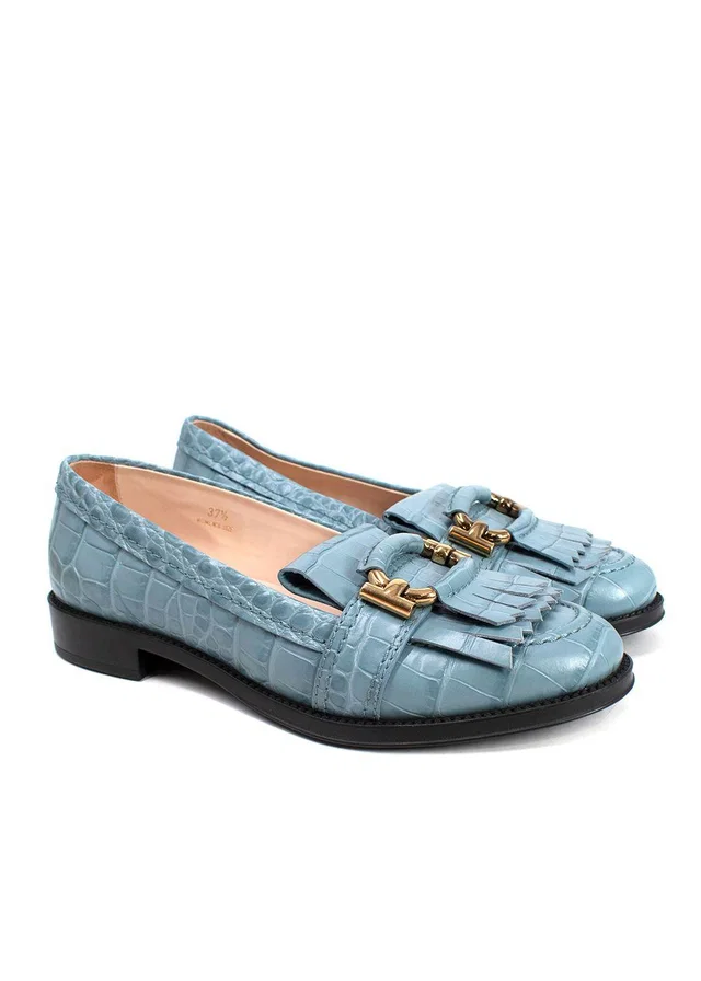 Tod's Blue Croc Embossed Loafers in Blue Crocodile from HEWI