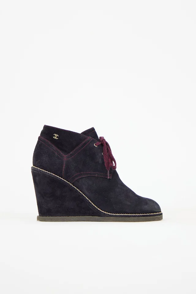 Chanel 2015 Suede CC Wedge Boot in Suede from VSP Consignment