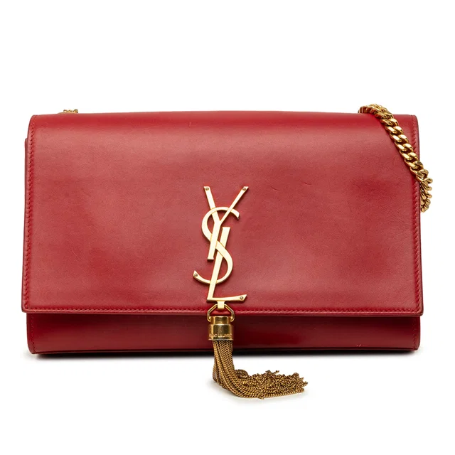 Red Saint Laurent Medium Smooth Calfskin Classic Monogram Kate Tassel Crossbody in Red Calfskin from Designer Revival