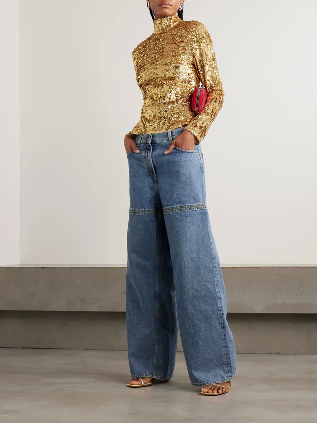 RABANNE Sequined crepe de chine turtleneck top in Metallic, photo 2 of 2 from NET-A-PORTER (Canada)