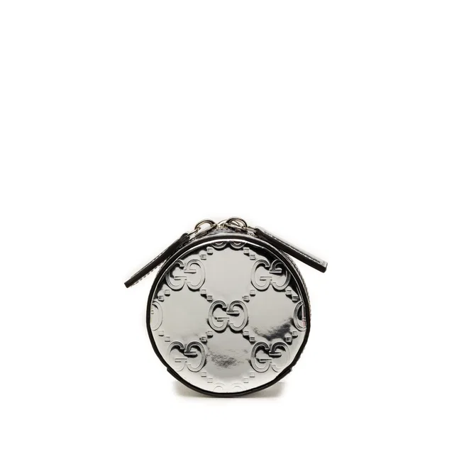 Silver Gucci Guccissima Mirror Effect Round Coin Purse in Silver Leather from Designer Revival