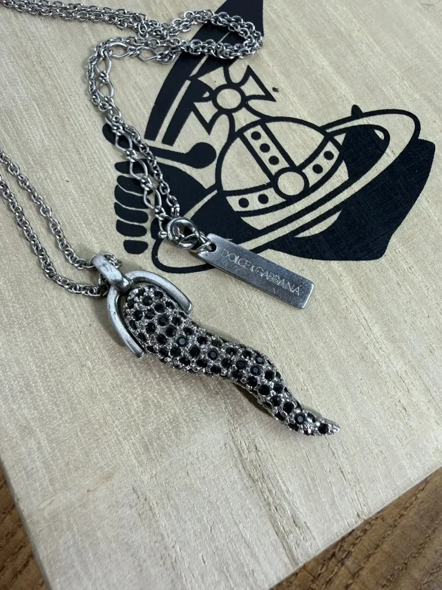 Dolce & Gabbana 925 Silver Crystal Tooth Horn Necklace in silver|gray from Grailed, photo 1 of 1