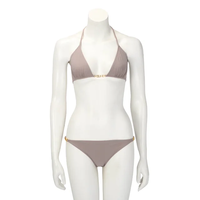 Celine Matte Jersey Logo Bikini Set in Dusty Lilac from Blue Spinach