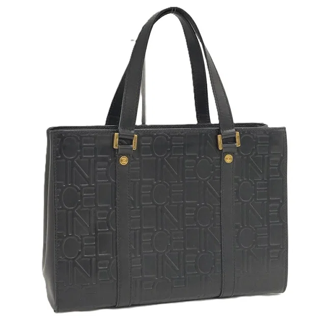 Celine Tote Bag Logo Black Leather in Black Leather from The Reluxe