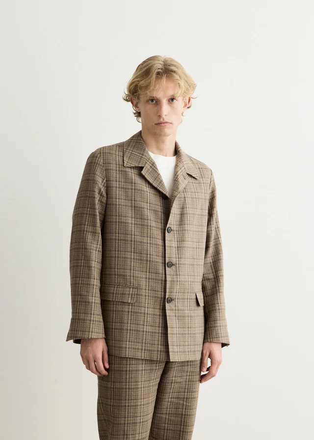 Auralee Silk Linen Nep Check Jacket in Brown from Incu, photo 1 of 1