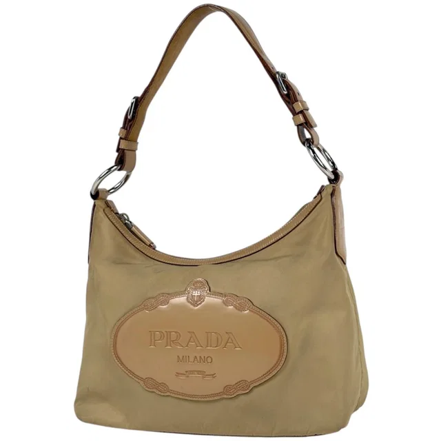 Prada Shoulder Bag Nylon Beige in Beige Nylon from The Reluxe