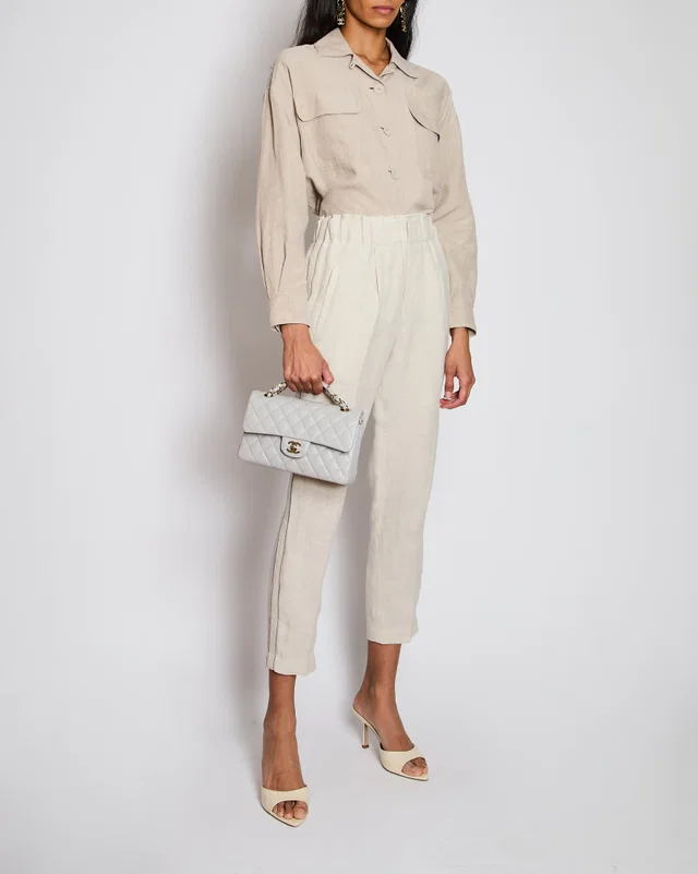 Brunello Cucinelli Beige Linen Trousers with Embellished Trim Detail Size IT 38 (UK 6) in Beige from Sellier