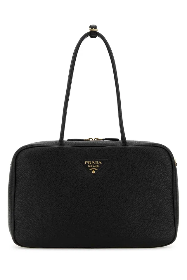 Prada Textured Deer Leather Shoulder Bag — Black in Black Leather from HEWI