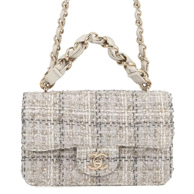 Chanel Chain Shoulder Bag CC Logo Quilted Single Flap Tweed in Tweed from The Reluxe