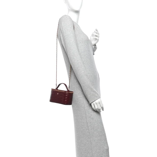 Chanel Crocodile Embossed Crococo Small Top Handle Vanity Case in Burgundy Calfskin from FASHIONPHILE, photo 2 of 11