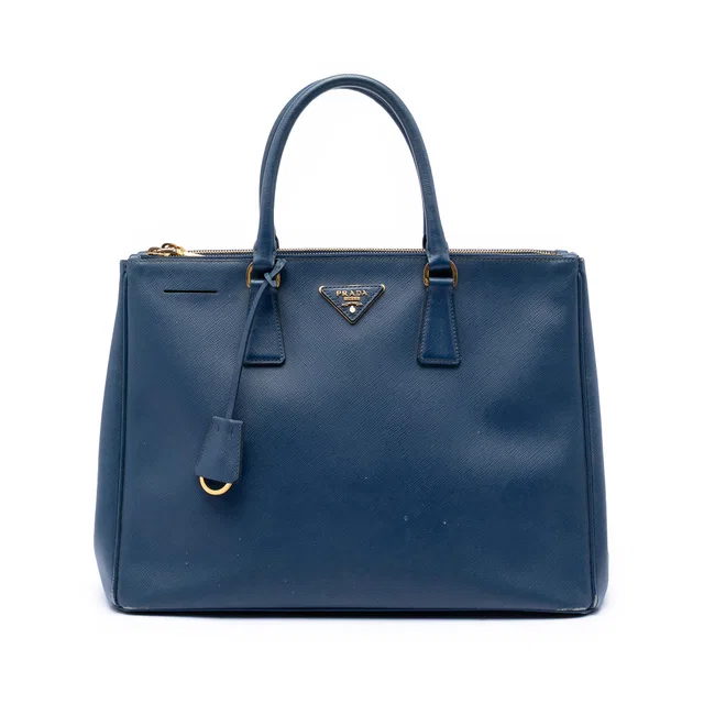 Blue Prada Large Saffiano Lux Galleria Double Zip Tote Satchel in Blue Saffiano leather from Designer Revival
