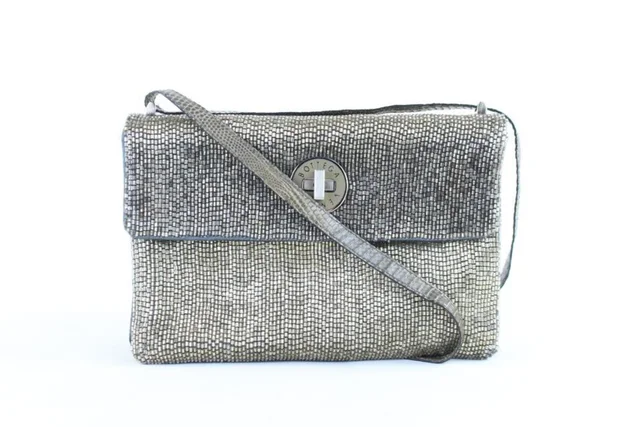 Bottega Veneta Silver Sequin Beaded Crossbody Turnlock Flap in Silver from Bagriculture