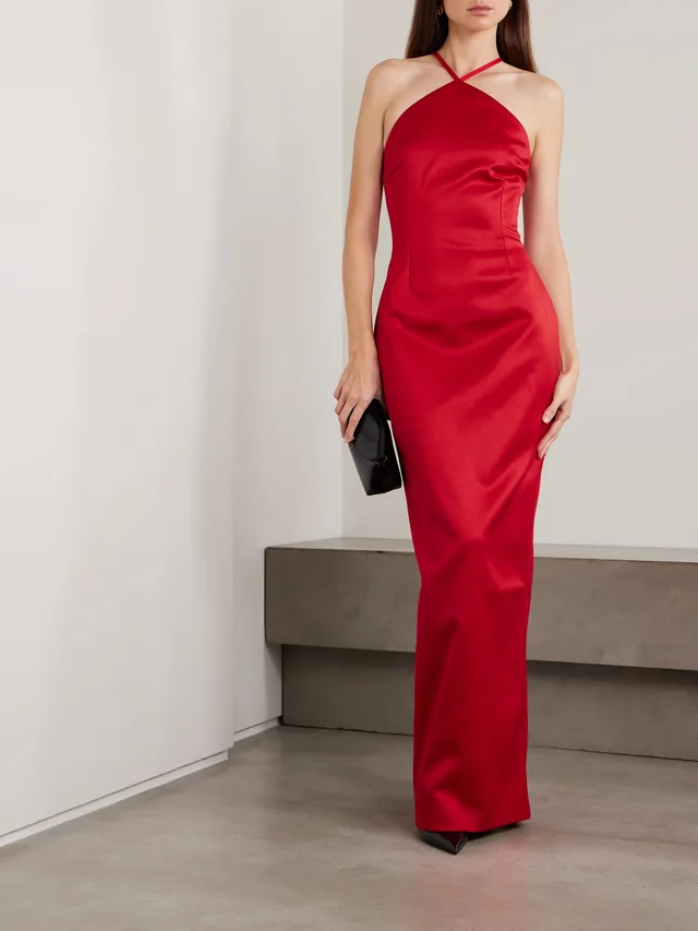 SOLACE LONDON Fern tie-detailed duchesse-satin gown in Red, photo 2 of 2 from NET-A-PORTER (Canada)