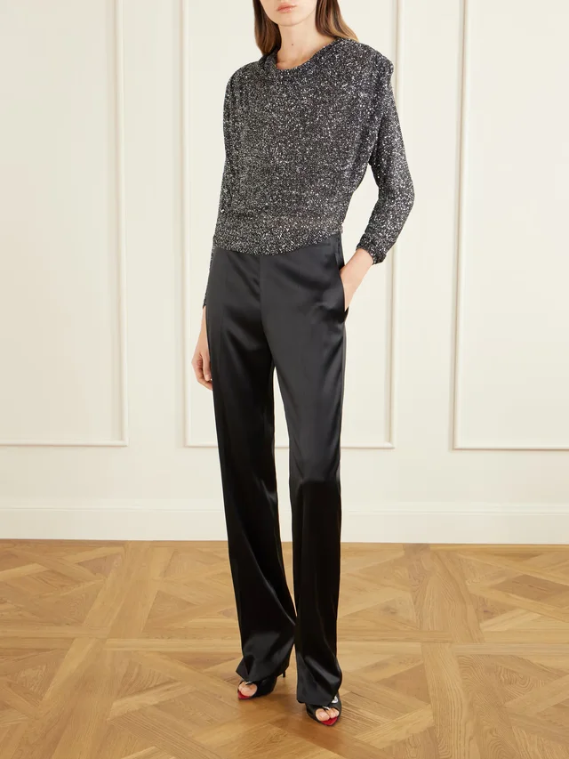 VALENTINO GARAVANI Silk-blend duchesse straight-leg pants in Black, photo 2 of 2 from NET-A-PORTER (Canada)