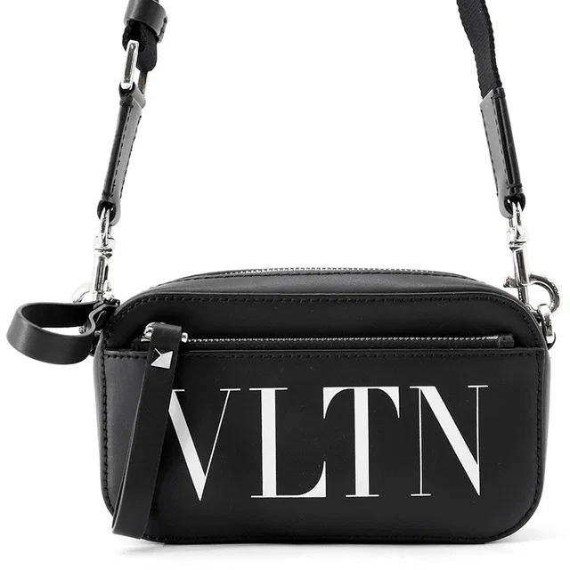 Valentino Garavani Logo Shoulder Bag Black/White Leather in Black Leather from GALLERY RARE