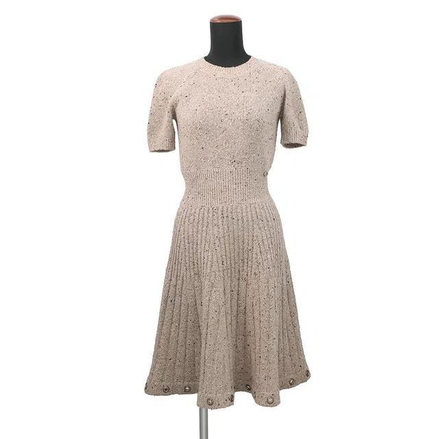 Chanel Knit design dress Size 36 BeigeP55443 Cashmere100% from GALLERY RARE