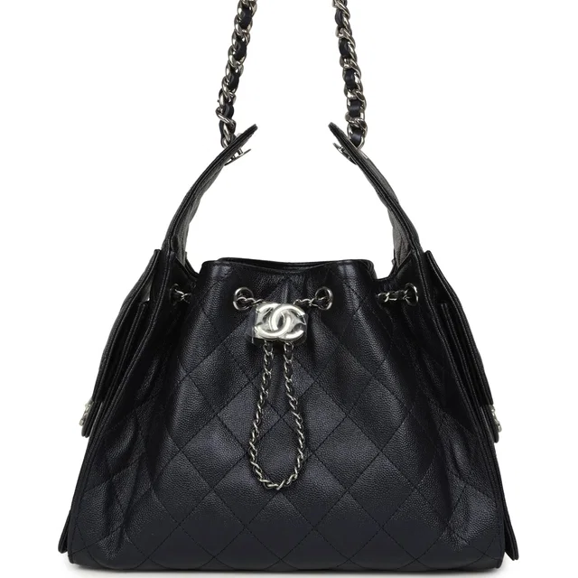 Chanel Small 25 Hobo Bag Dark Blue Metallic Caviar Silver Hardware in Blue Caviar leather from Madison Avenue Couture