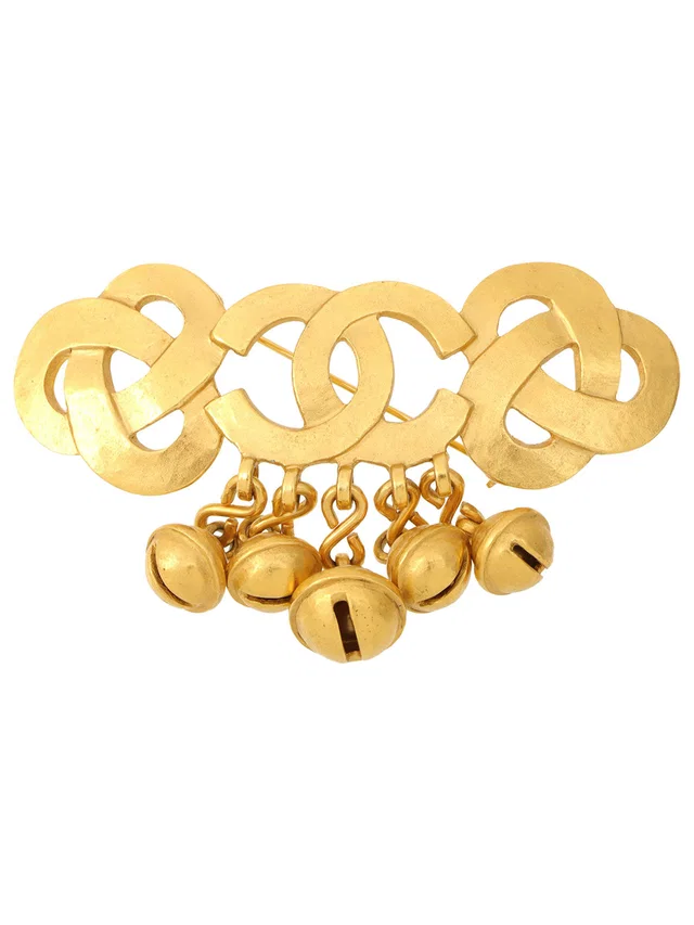 Chanel 1995 Bell Design CC Mark Brooch Gold in Gold from VINTAGE QOO TOKYO