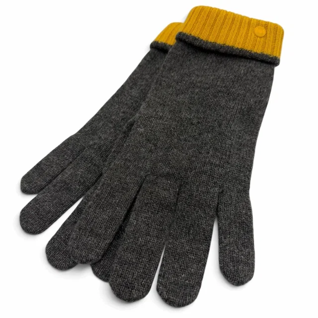 Hermès Hugo Cashmere 100% Sellier Buttons Bicolor Knit Gloves Gray Yellow in Grey Cashmere from The Reluxe