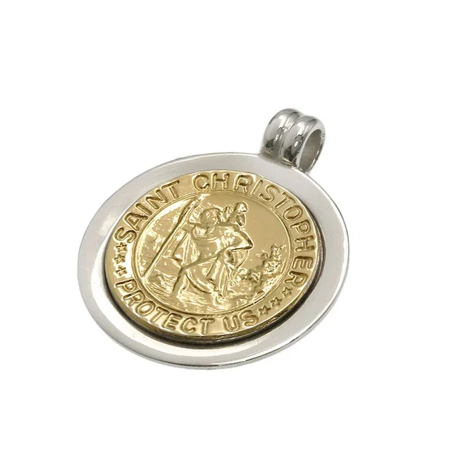 Tiffany & Co. St Christopher Coin Pendant Silver 18k Yellow Gold in Yellow from The Reluxe