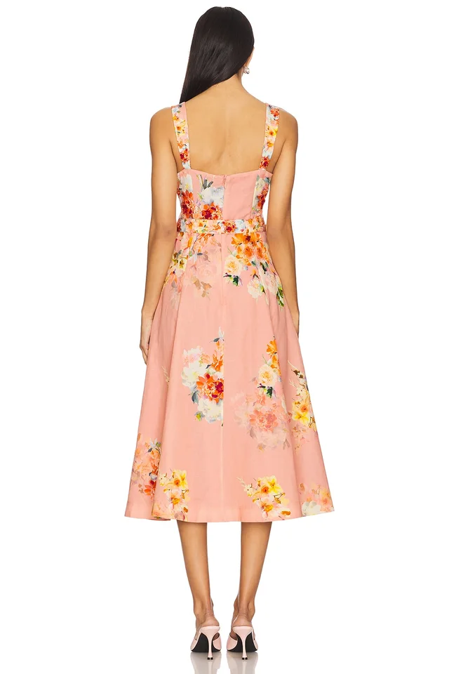 HEMANT AND NANDITA Midi Dress With Buckle Belt in Peach Floral, photo 3 of 3 from REVOLVE (Canada)